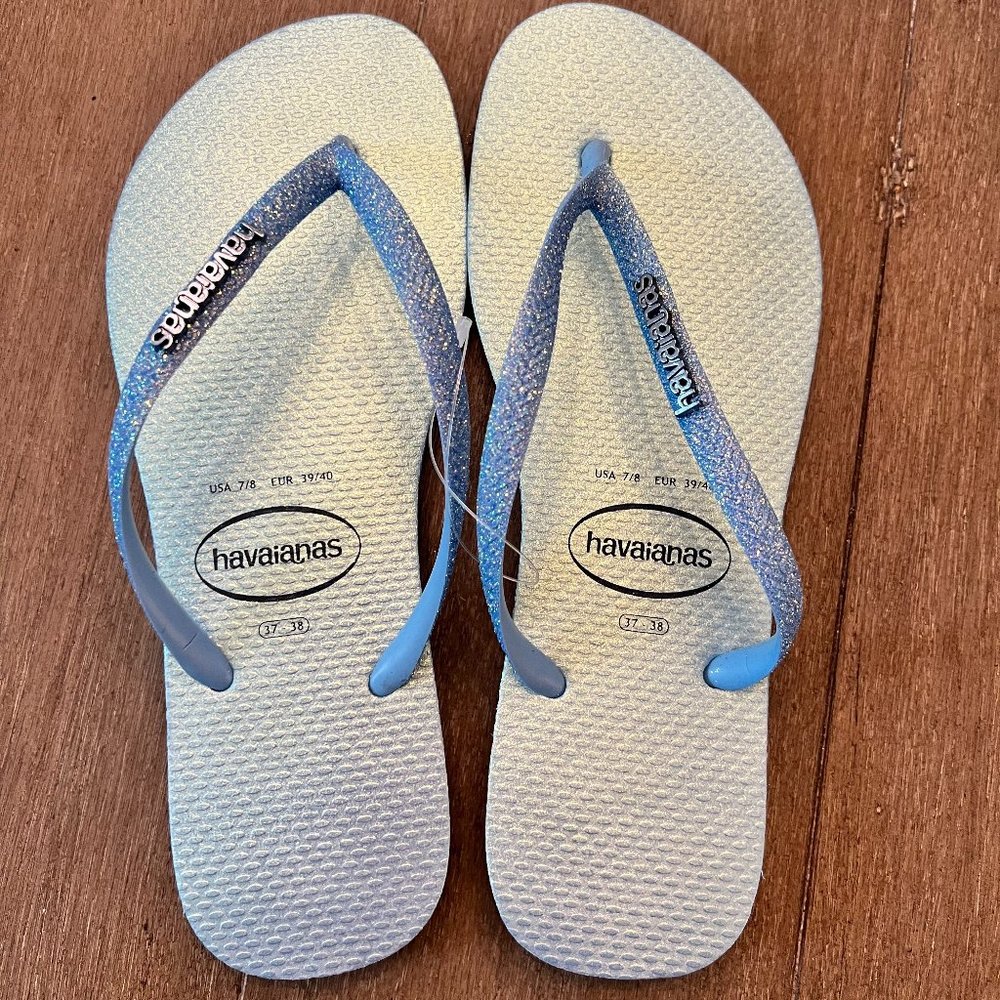 Havaianas Women's Slim Blue Iridescent Flip Flop Sandal Size 7/8